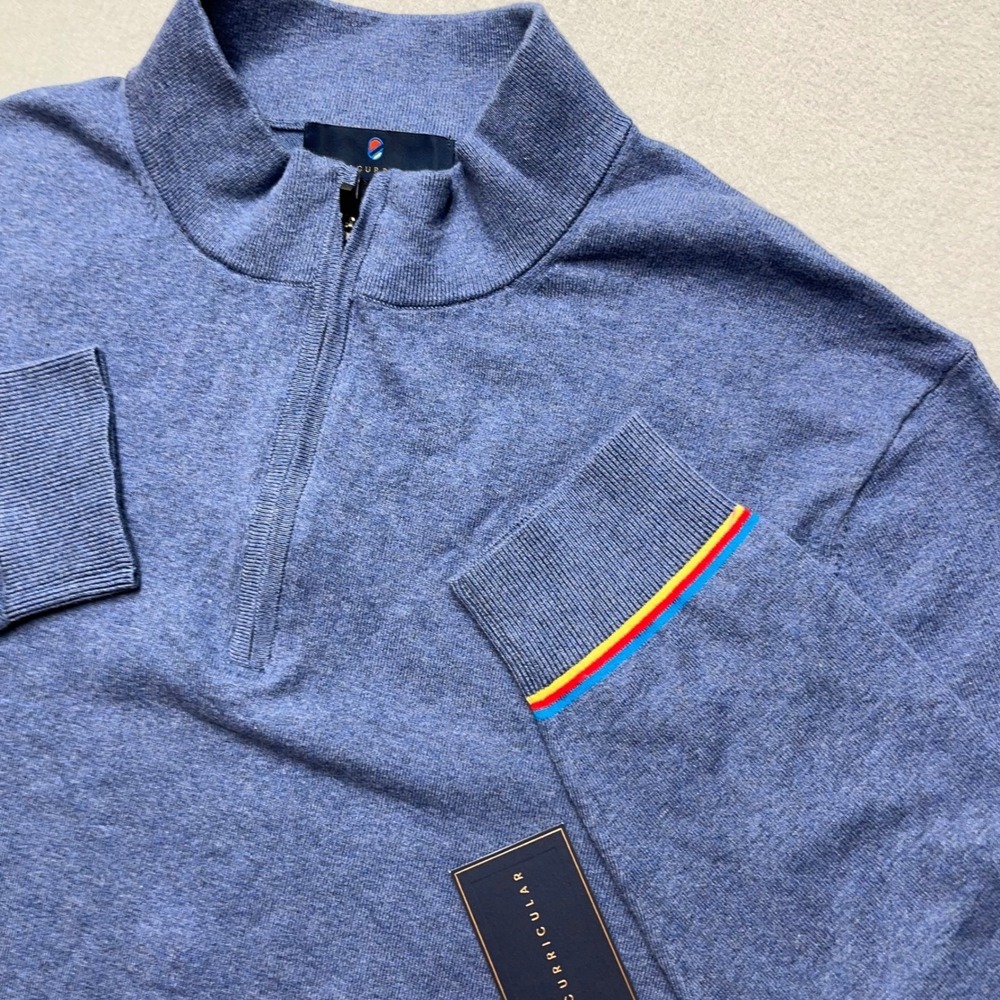Extracurricular Coty Men Large Heather Dusty Blue 1/4 Zip Cashmere Blend Sweater